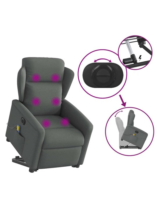 Elektrické zvedací masážní polohovací křeslo tmavě šedé textil