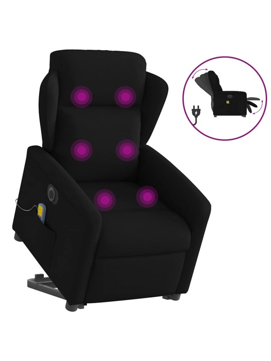 Elektrické zvedací masážní polohovací křeslo černé textil
