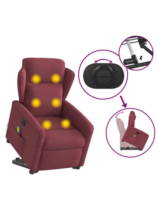 Elektrické zvedací masážní polohovací křeslo vínové textil