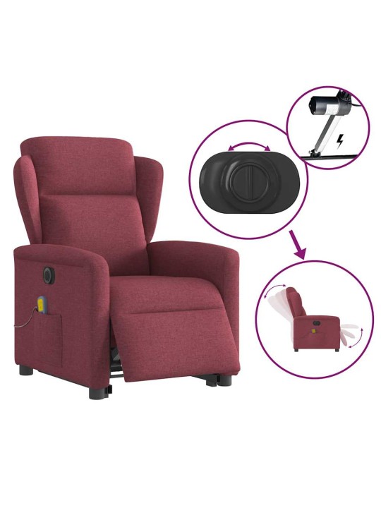 Elektrické zvedací masážní polohovací křeslo vínové textil