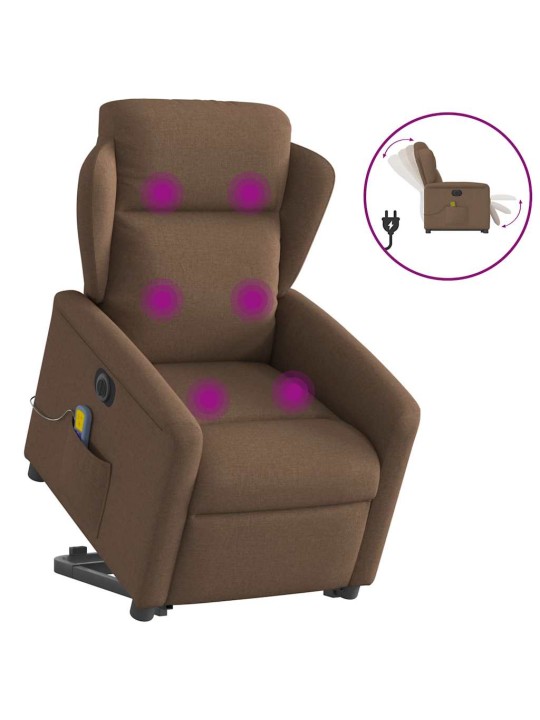 Elektrické zvedací masážní polohovací křeslo hnědé textil