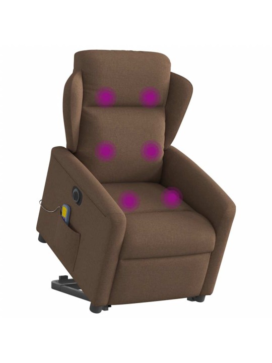 Elektrické zvedací masážní polohovací křeslo hnědé textil