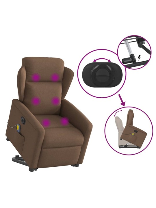 Elektrické zvedací masážní polohovací křeslo hnědé textil