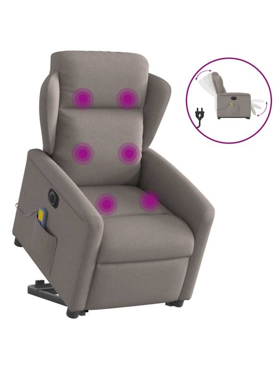 Elektrické zvedací masážní polohovací křeslo taupe textil