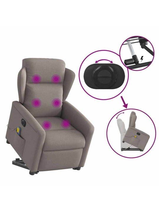 Elektrické zvedací masážní polohovací křeslo taupe textil