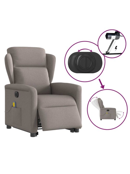 Elektrické zvedací masážní polohovací křeslo taupe textil