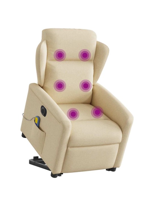 Elektrické zvedací masážní polohovací křeslo krémové textil