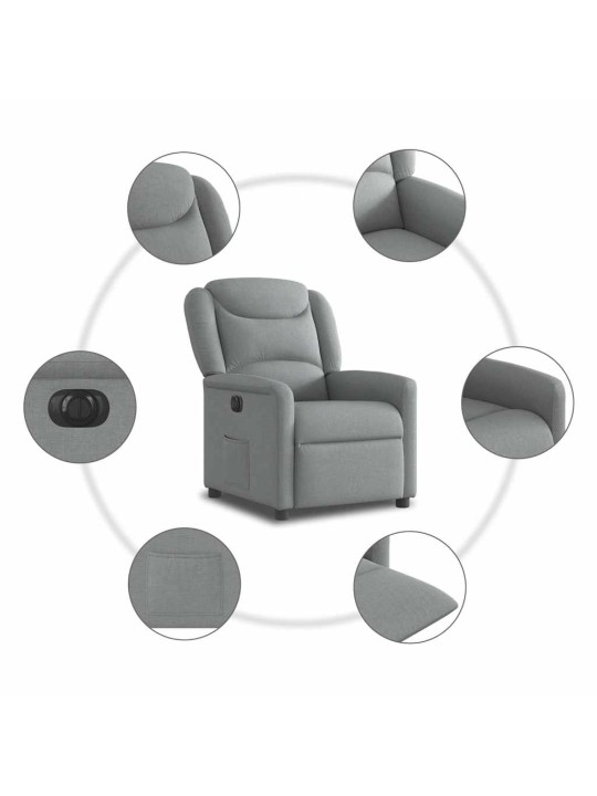 Elektrické polohovací křeslo světle šedé textil