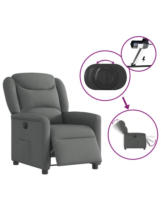 Elektrické polohovací křeslo tmavě šedé textil