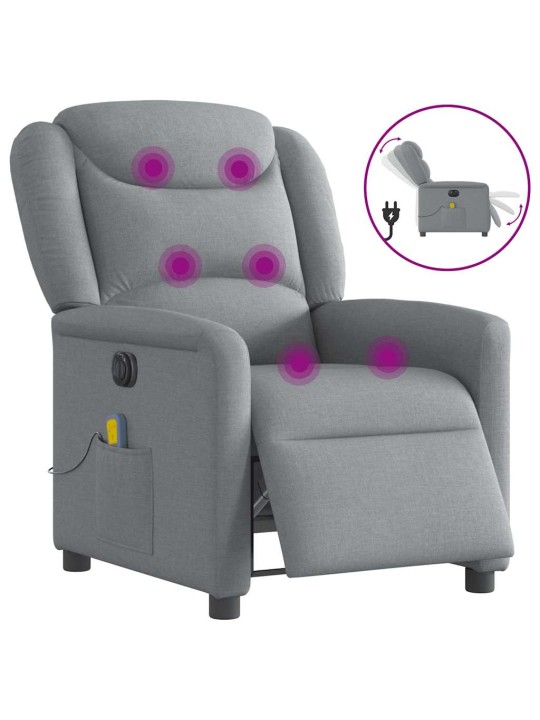 Elektrické masážní polohovací křeslo světle šedé textil