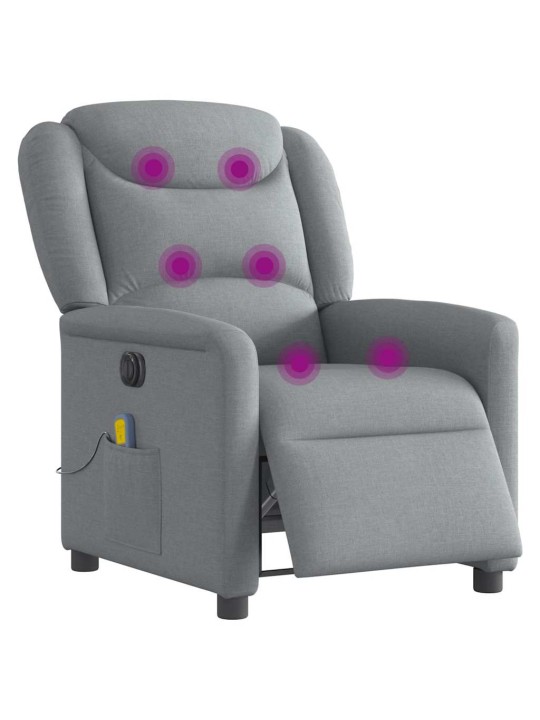 Elektrické masážní polohovací křeslo světle šedé textil