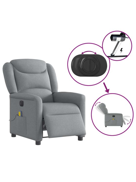 Elektrické masážní polohovací křeslo světle šedé textil