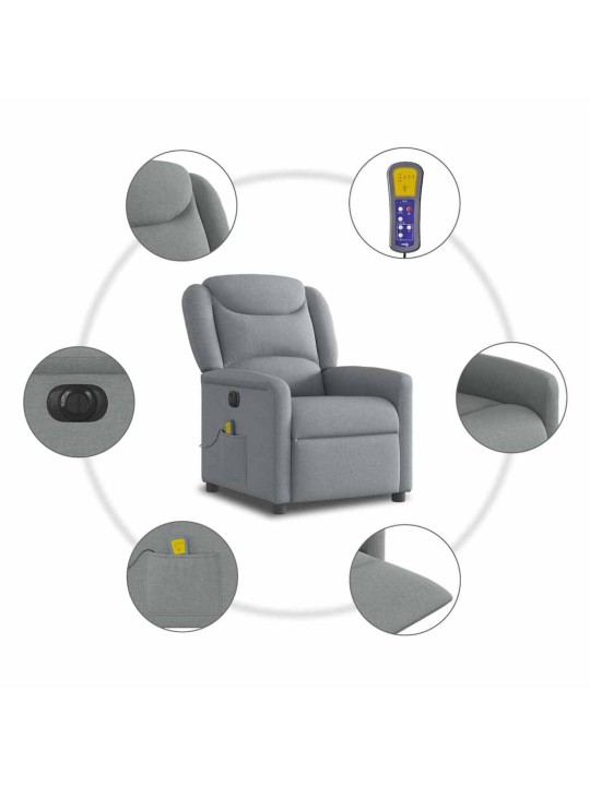 Elektrické masážní polohovací křeslo světle šedé textil