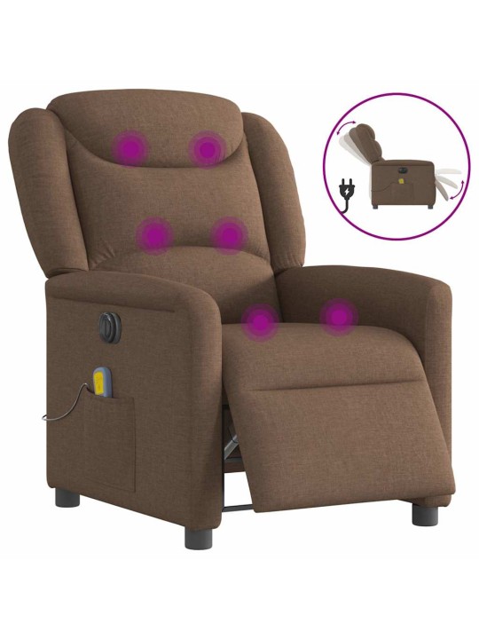 Elektrické masážní polohovací křeslo hnědé textil