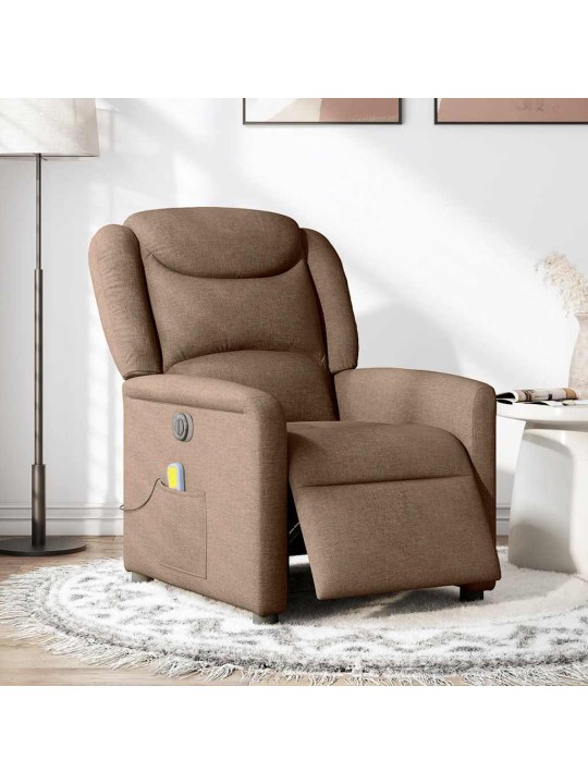 Elektrické masážní polohovací křeslo hnědé textil