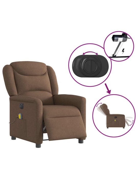 Elektrické masážní polohovací křeslo hnědé textil
