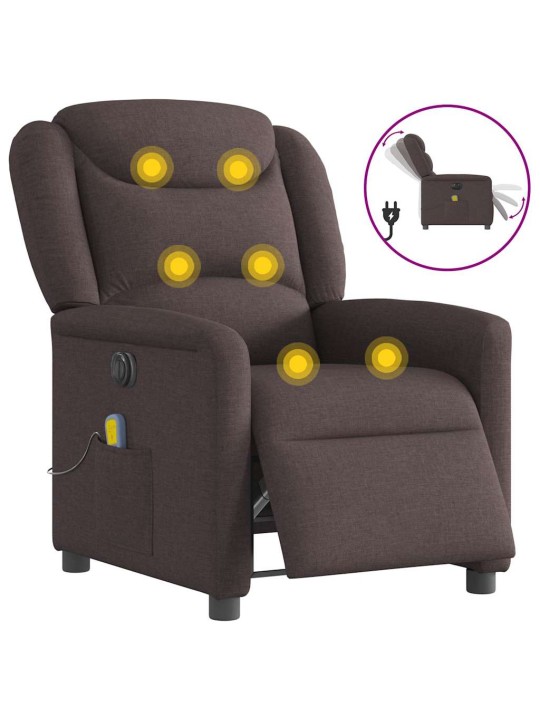 Elektrické masážní polohovací křeslo tmavě hnědé textil