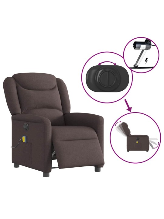 Elektrické masážní polohovací křeslo tmavě hnědé textil