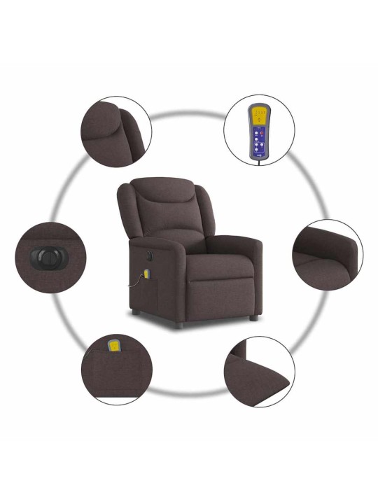 Elektrické masážní polohovací křeslo tmavě hnědé textil