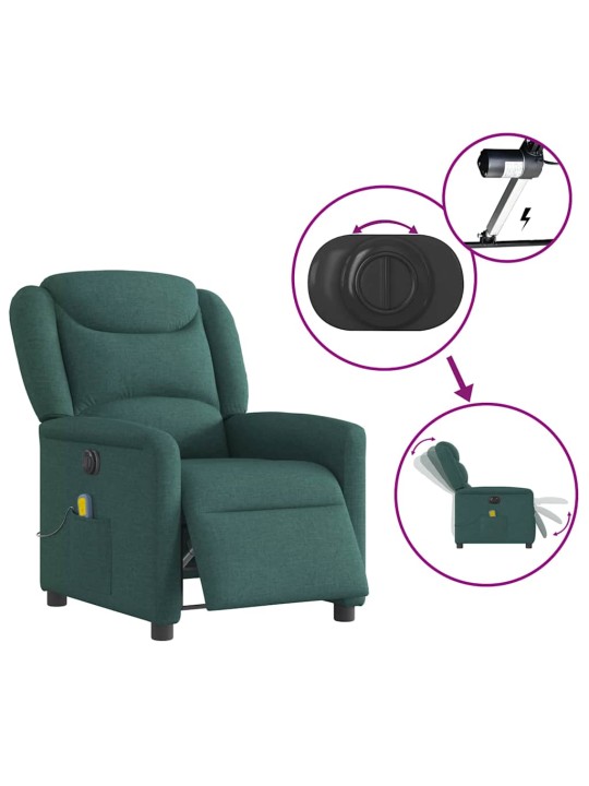 Elektrické masážní polohovací křeslo tmavě zelené textil