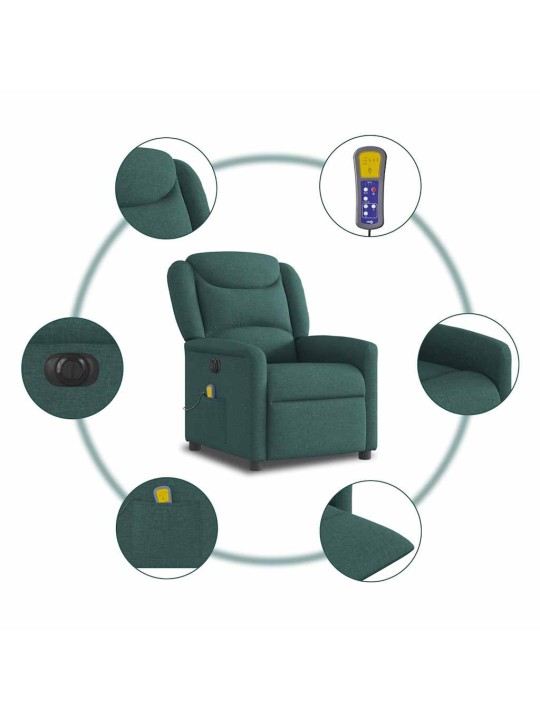 Elektrické masážní polohovací křeslo tmavě zelené textil