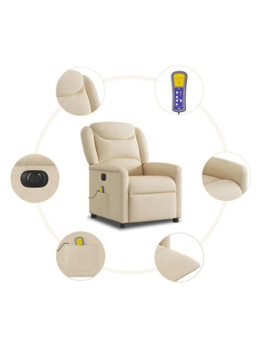 Elektrické masážní polohovací křeslo krémové textil