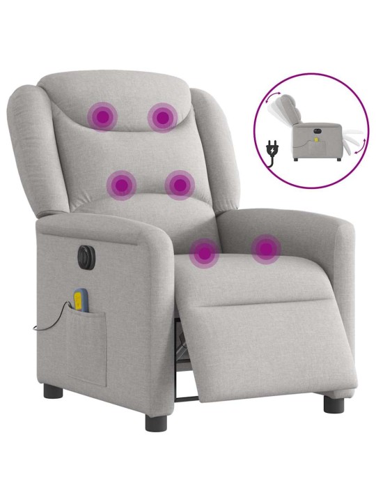 Elektrické masážní polohovací křeslo obláčkově šedé textil