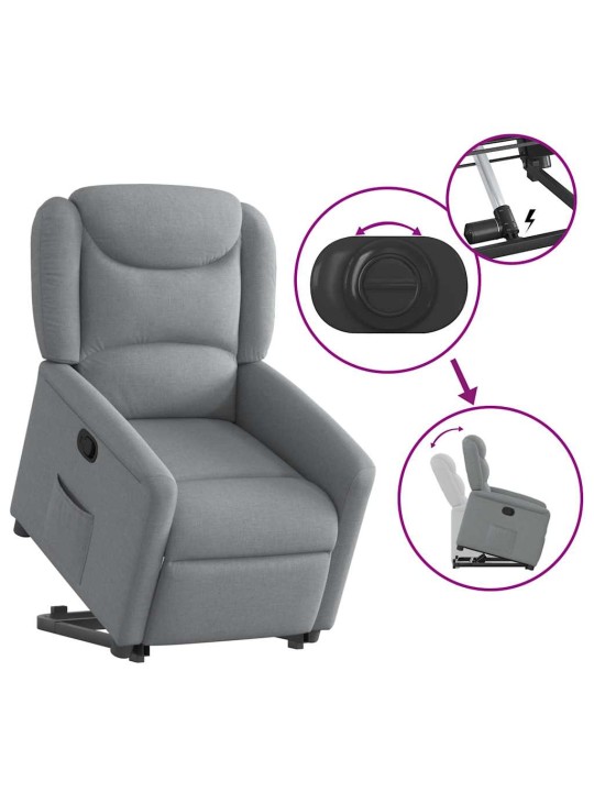 Zvedací polohovací křeslo světle šedé textil