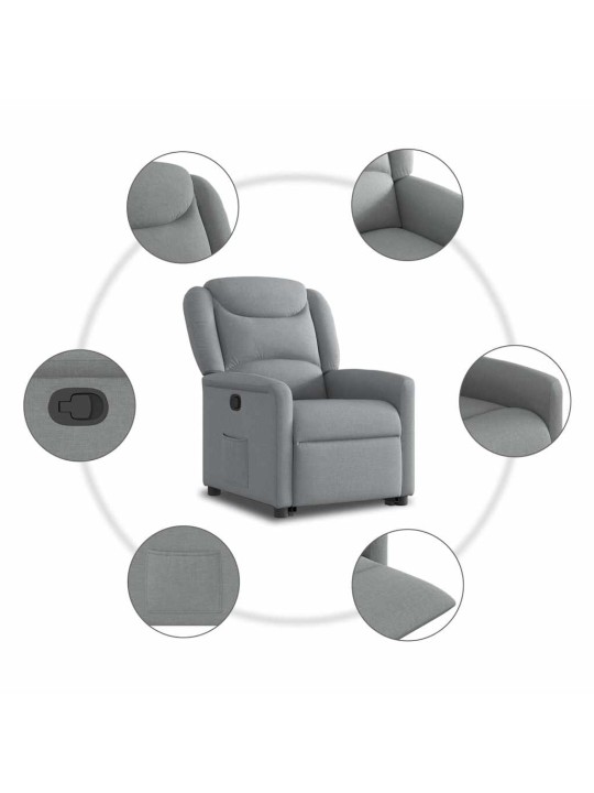 Zvedací polohovací křeslo světle šedé textil