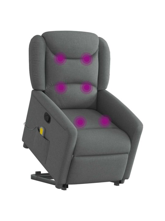 Zvedací masážní polohovací křeslo tmavě šedé textil