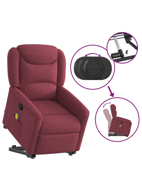 Zvedací masážní polohovací křeslo vínové textil