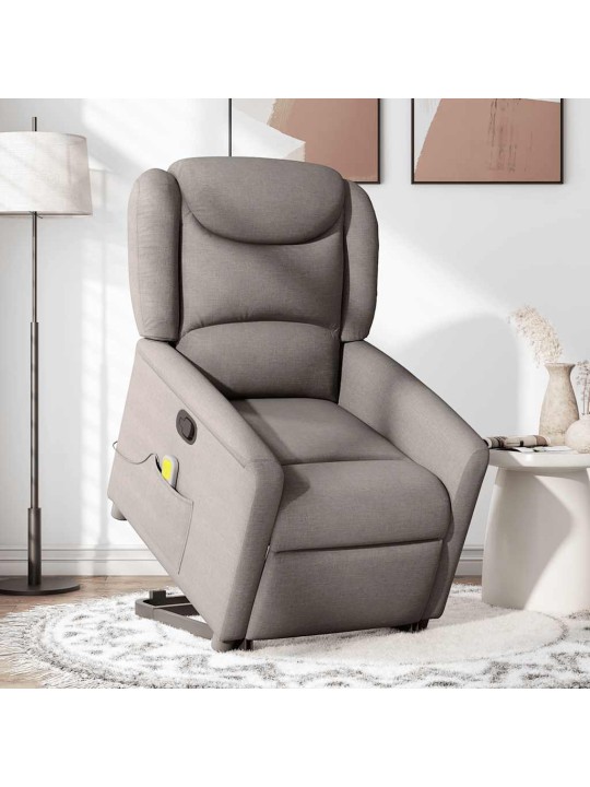 Zvedací masážní polohovací křeslo taupe textil