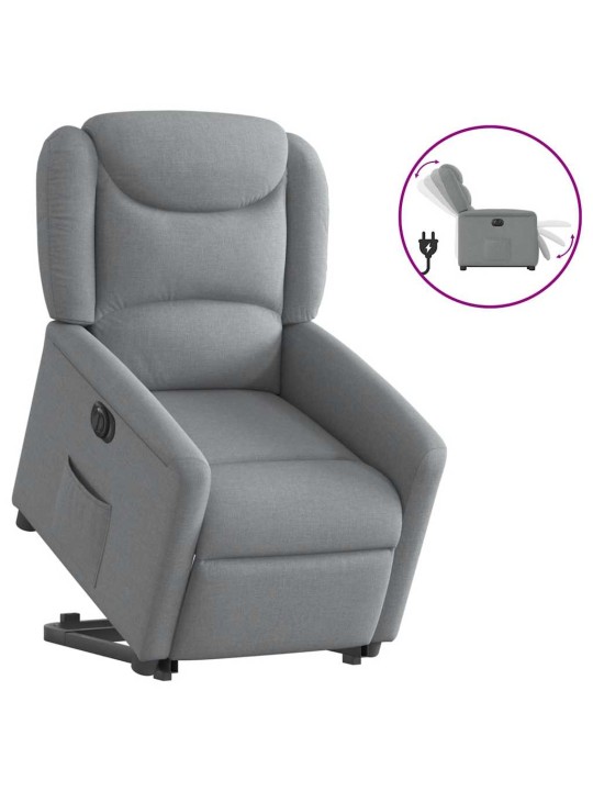 Elektrické zvedací polohovací křeslo světle šedé textil