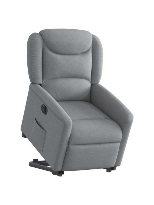 Elektrické zvedací polohovací křeslo světle šedé textil