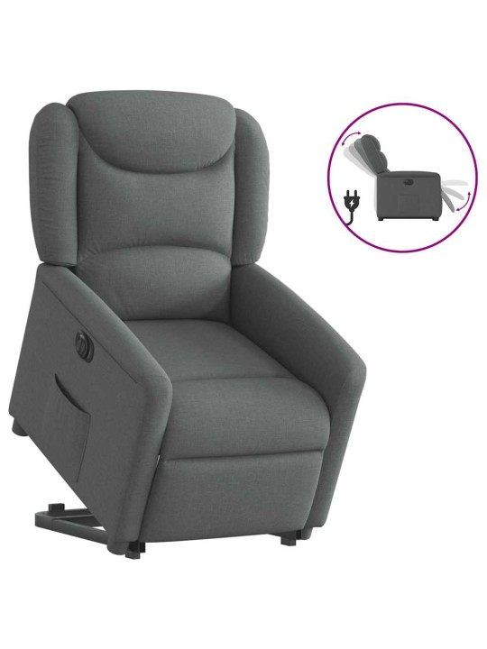 Elektrické zvedací polohovací křeslo tmavě šedé textil