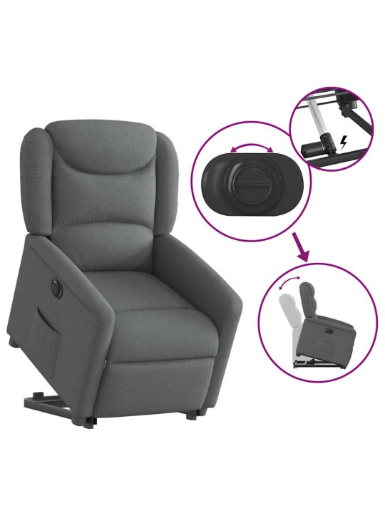 Elektrické zvedací polohovací křeslo tmavě šedé textil