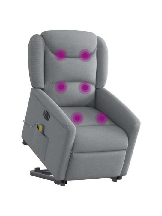 Elektrické zvedací masážní polohovací křeslo světle šedé textil
