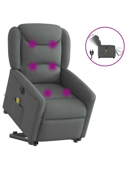 Elektrické zvedací masážní polohovací křeslo tmavě šedé textil