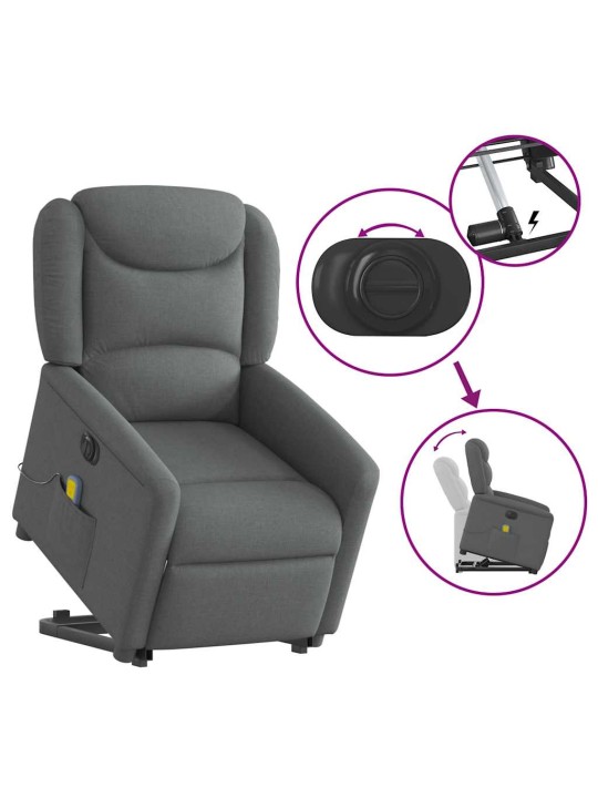 Elektrické zvedací masážní polohovací křeslo tmavě šedé textil