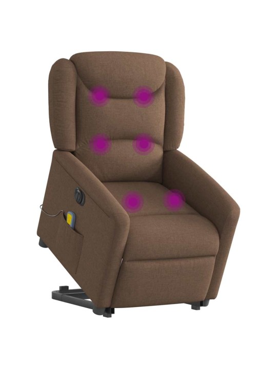Elektrické zvedací masážní polohovací křeslo hnědé textil