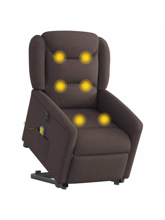 Elektrické zvedací masážní polohovací křeslo tmavě hnědé textil