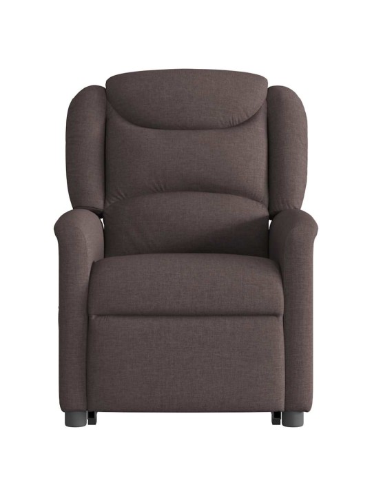 Elektrické zvedací masážní polohovací křeslo tmavě hnědé textil