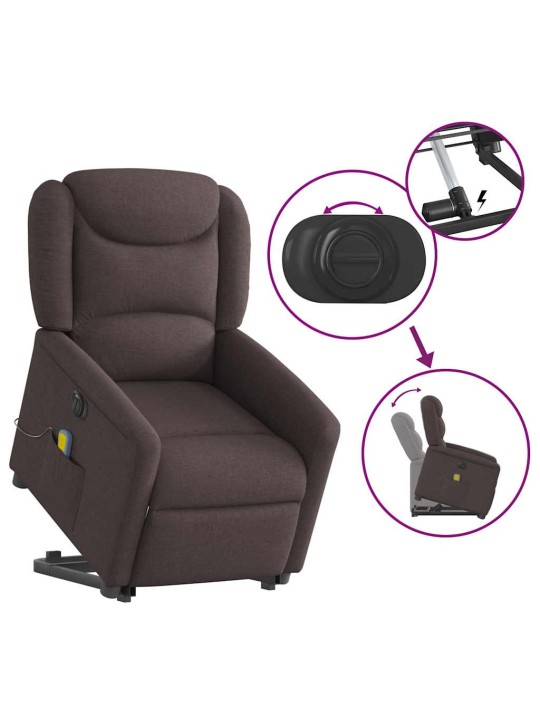 Elektrické zvedací masážní polohovací křeslo tmavě hnědé textil