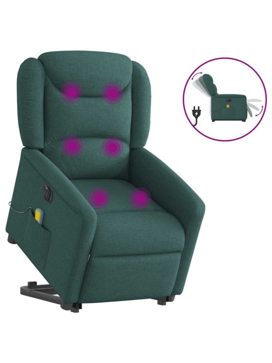 Elektrické zvedací masážní polohovací křeslo zelené textil