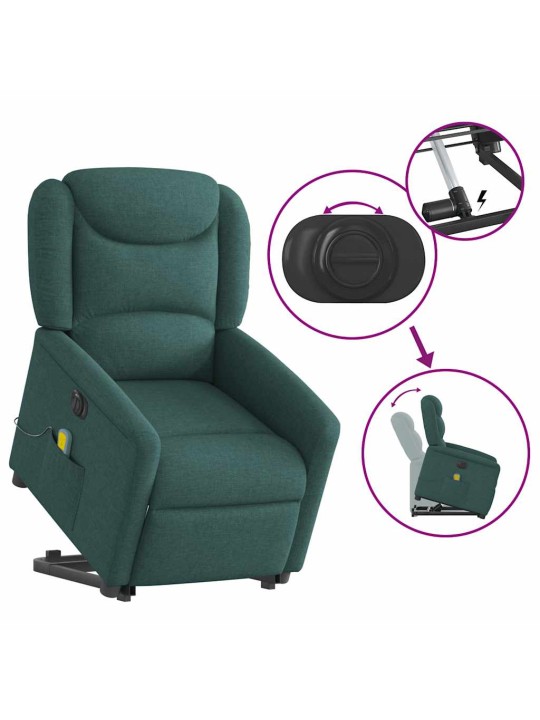 Elektrické zvedací masážní polohovací křeslo zelené textil
