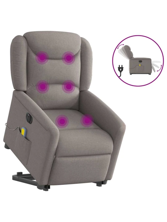 Elektrické zvedací masážní polohovací křeslo taupe textil
