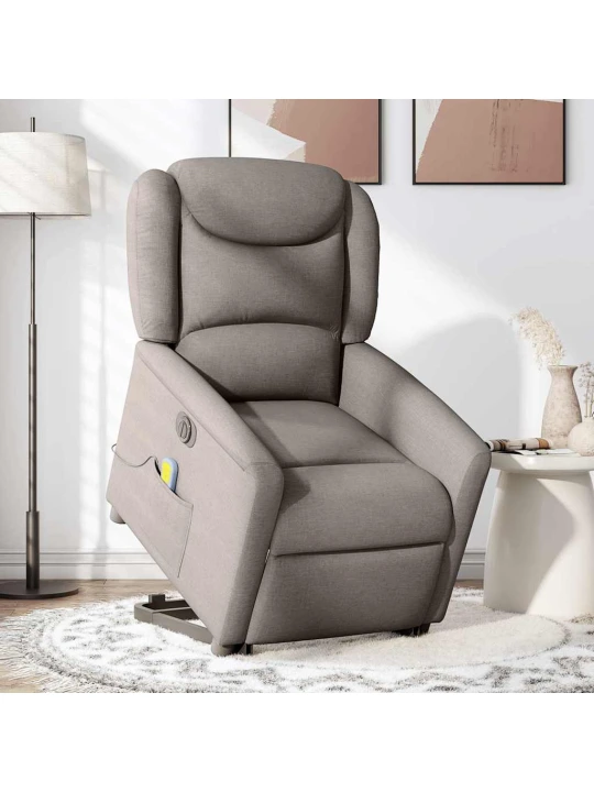 Elektrické zvedací masážní polohovací křeslo taupe textil