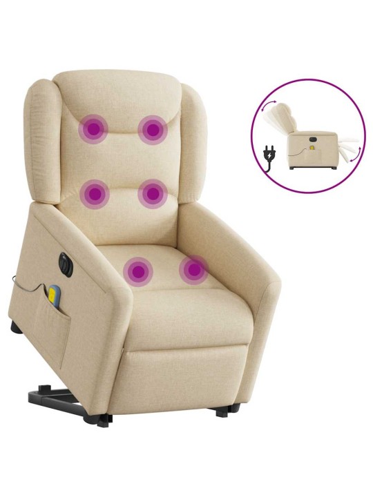 Elektrické zvedací masážní polohovací křeslo krémové textil