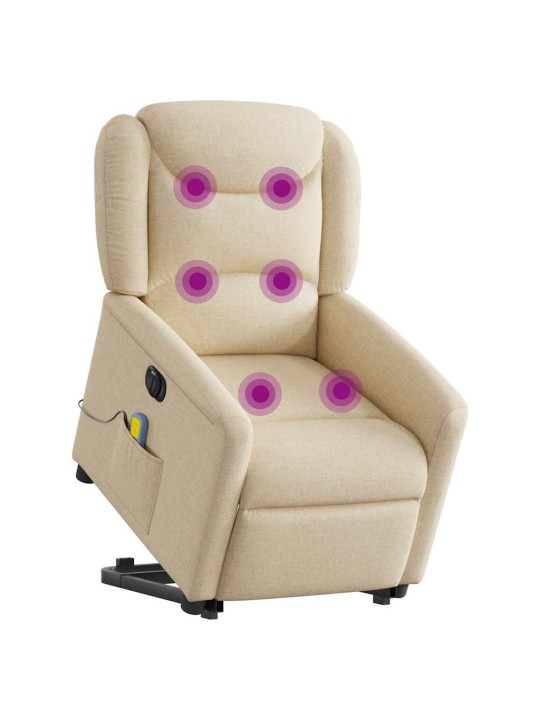 Elektrické zvedací masážní polohovací křeslo krémové textil