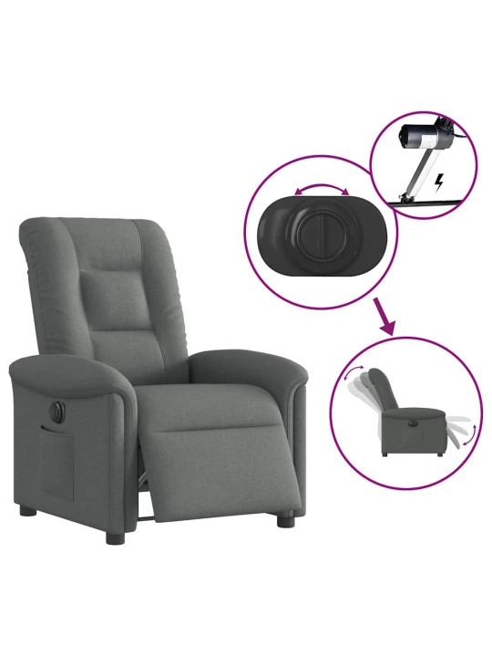 Elektrické polohovací křeslo tmavě šedé textil